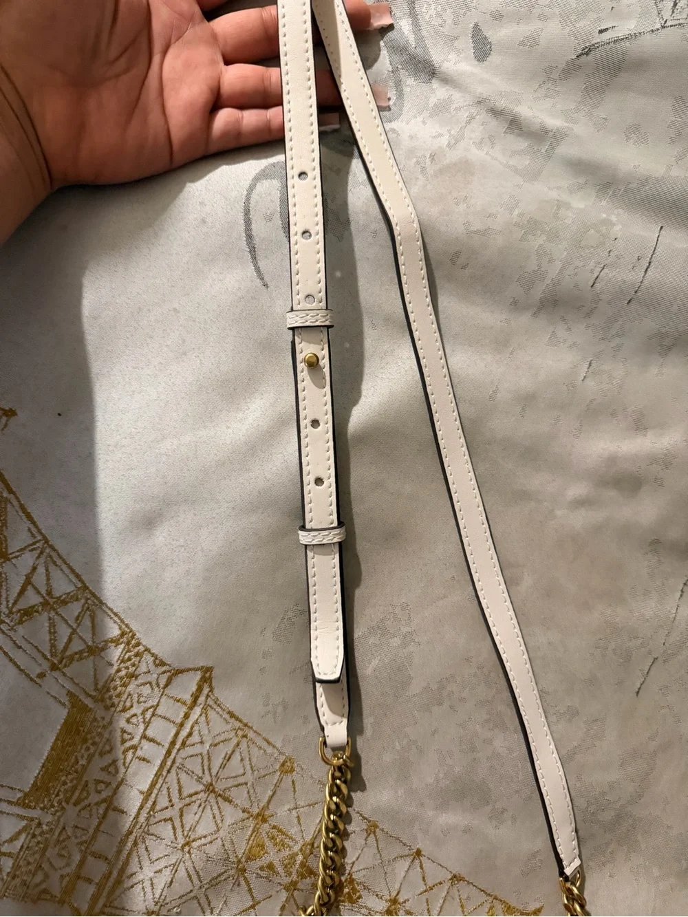 Tory Burch Cream Quilted Round Crossbody with Gold Logo